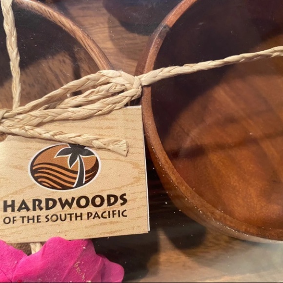 Hardwoods of the South Pacific Wooden 3 Dip Bowl Serving Set w/Tray & Spoons NEW - Picture 3 of 9